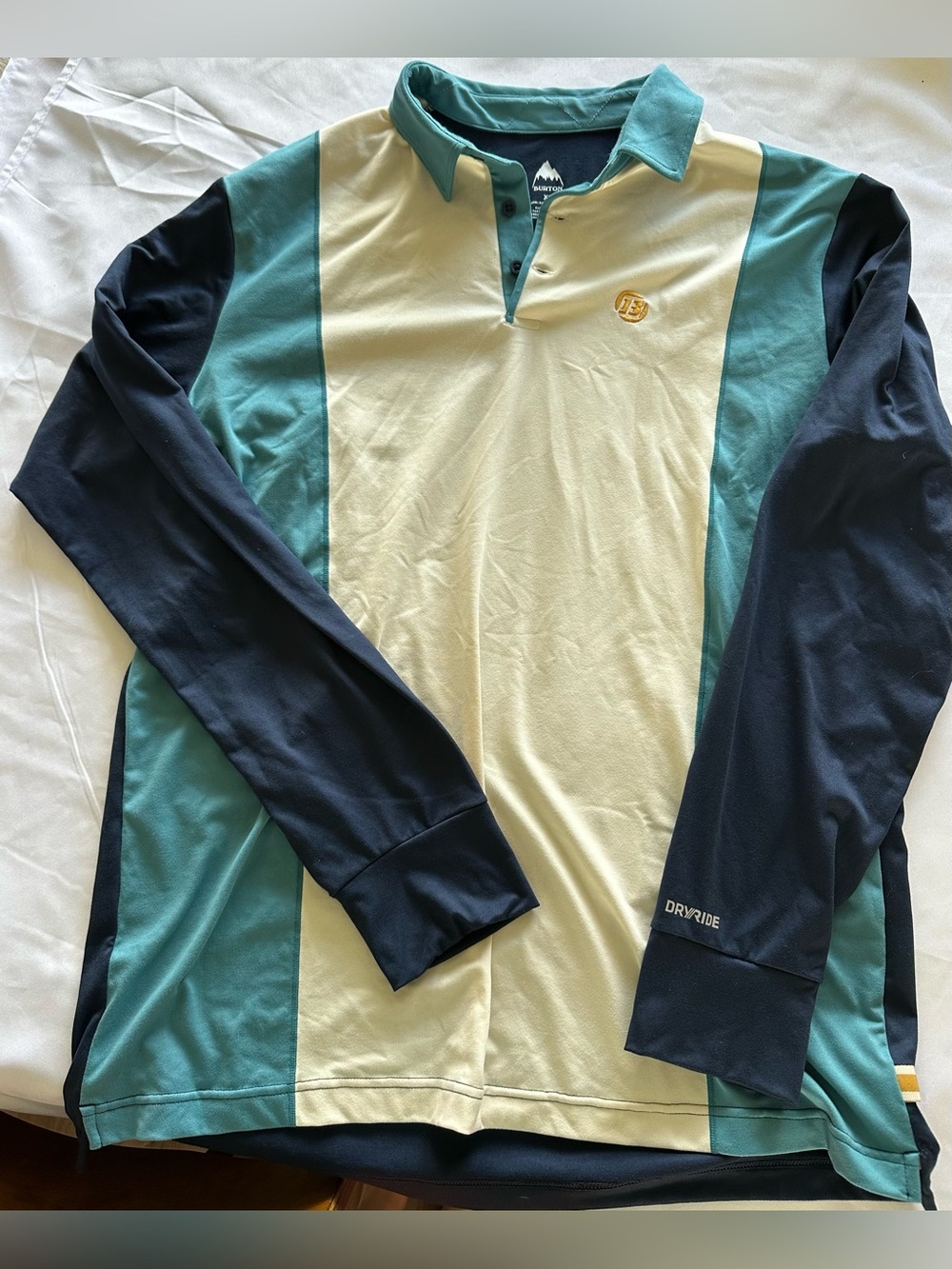 Burton Men's Long Sleeve Polo in Cream, Teal & Navy